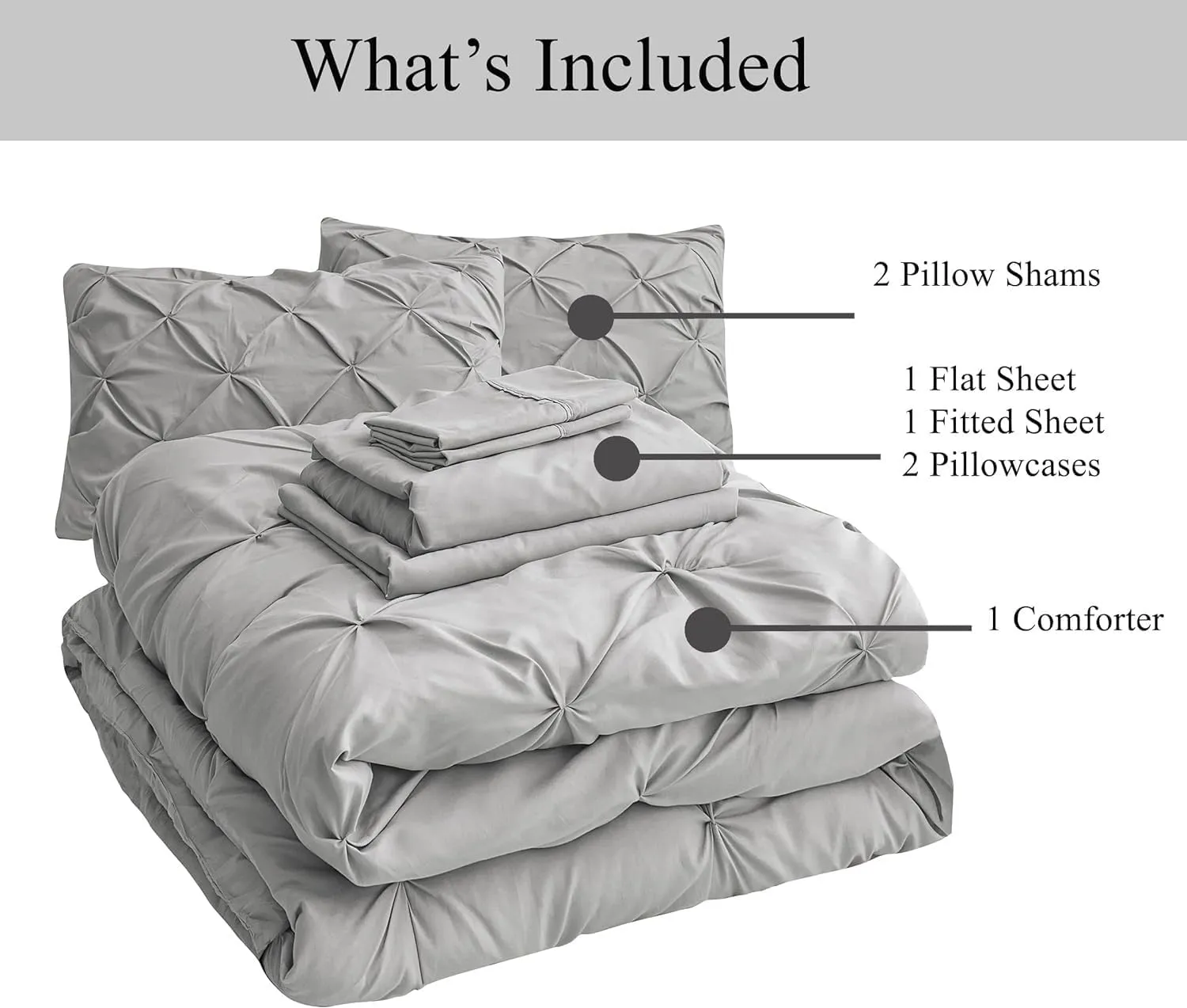 Emperor 7 Piece Pinch Pleated Bed in a Bag (15 inch Deep Pocket Sheet Set and 500GSM Comforter) 1000 Thread Count Egyptian Cotton Comforter Bedding Set - Silver Grey