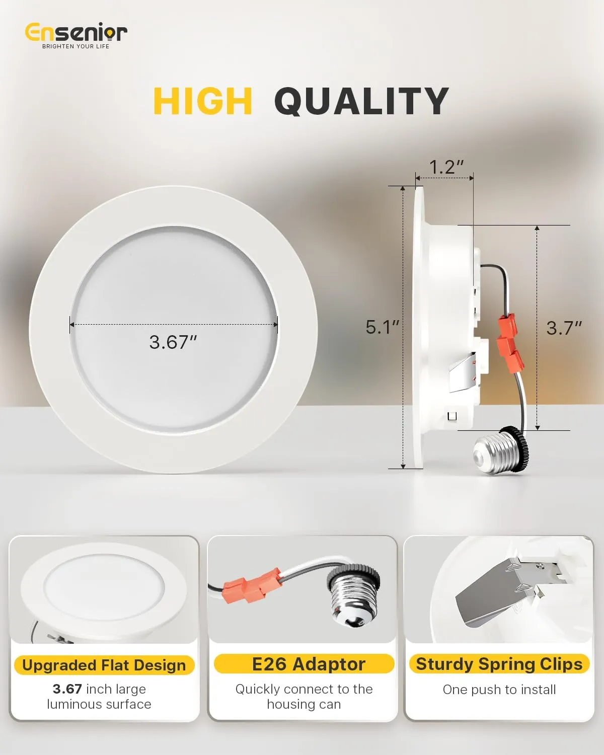 Ensenior 4 Inch LED Recessed Lighting 12 Pack with Night Light, Dimmable Flat LED Can Lights, 5CCT Adjustable Color Temperature (2700K-5000K), 7W=77W 700LM, IC & Damp Rated, FCC (12, 4 Inch)
