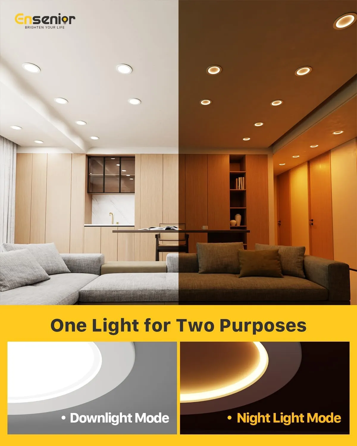 Ensenior 4 Inch LED Recessed Lighting 12 Pack with Night Light, Dimmable Flat LED Can Lights, 5CCT Adjustable Color Temperature (2700K-5000K), 7W=77W 700LM, IC & Damp Rated, FCC (12, 4 Inch)