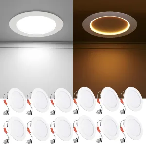 Ensenior 4 Inch LED Recessed Lighting 12 Pack with Night Light, Dimmable Flat LED Can Lights, 5CCT Adjustable Color Temperature (2700K-5000K), 7W=77W 700LM, IC & Damp Rated, FCC (12, 4 Inch)