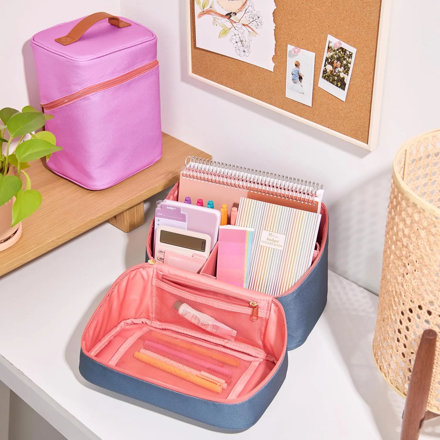 Erin Condren Medium Organizer Case, Stylish Sapphire Multi-Purpose Travel Case, Removable Dividers and Sturdy Vegan Leather Handle, Carry Toiletries, Makeup, Jewelry and More