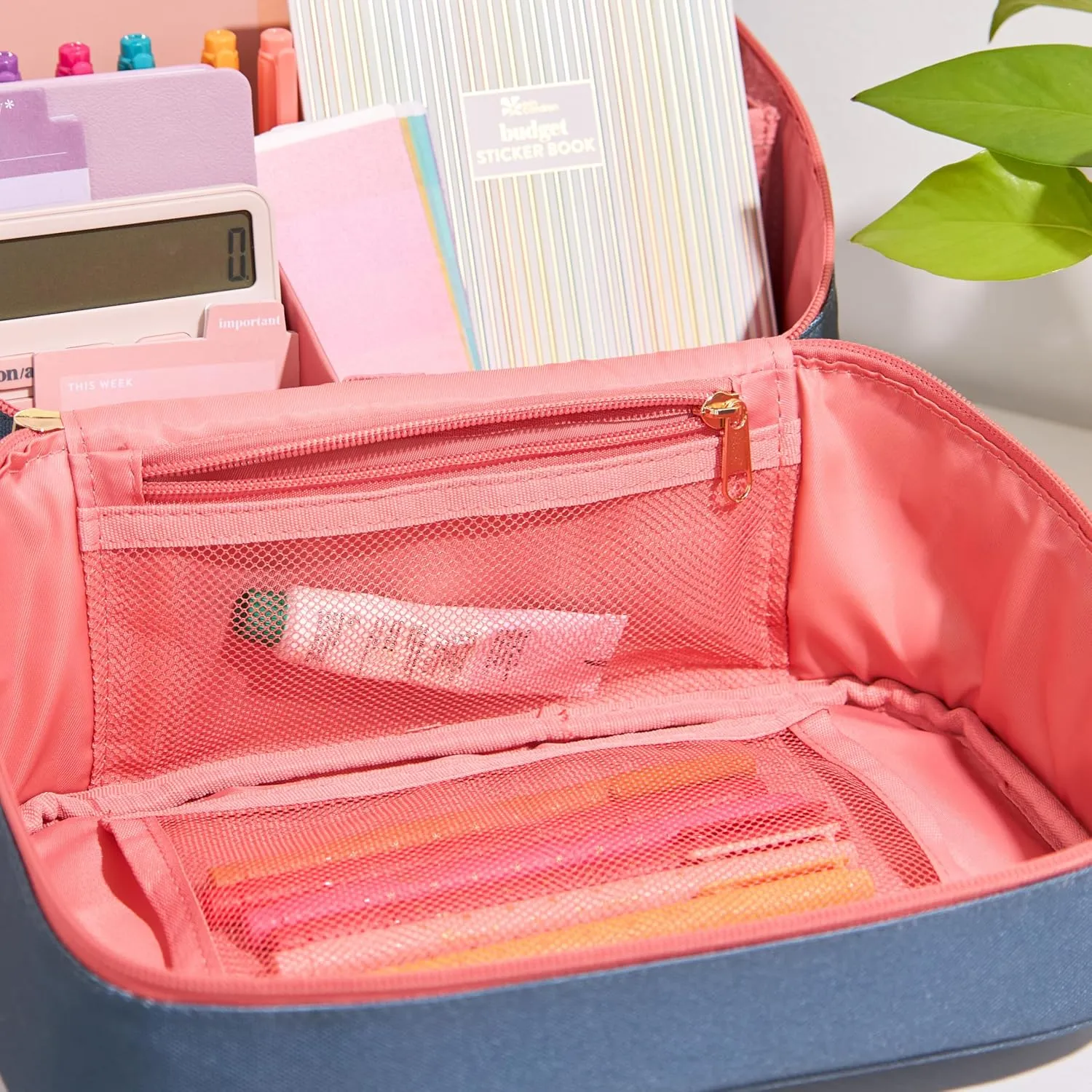 Erin Condren Medium Organizer Case, Stylish Sapphire Multi-Purpose Travel Case, Removable Dividers and Sturdy Vegan Leather Handle, Carry Toiletries, Makeup, Jewelry and More