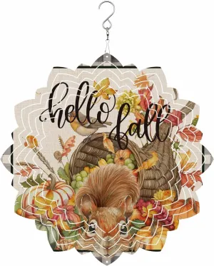 Fall Green Orange Pumpkin Wind Spinner for Yard and Garden,Thanksgiving Bird Leaves Check Hanging Wind Spinner Outdoor 3D Kinetic Wind Sculpture Spinners Indoor Outdoor Décor Ornaments Gift 12 in