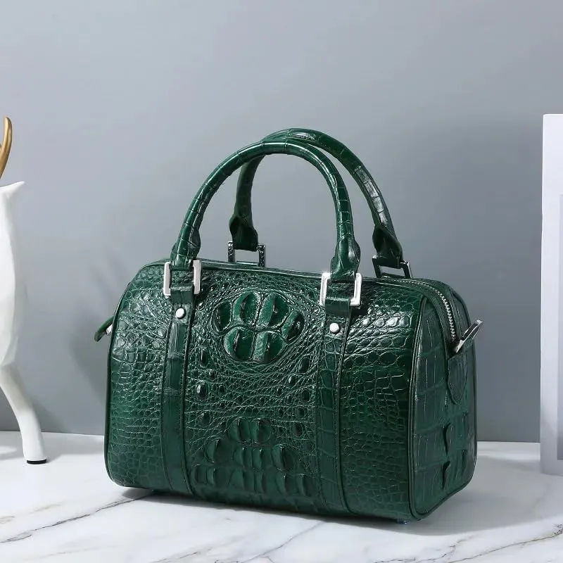 Fashion Lady Purse Genuine Crocodile Leather Women's Small Boston Bag Exotic Alligator Skin Zipper Closure Female Handbag