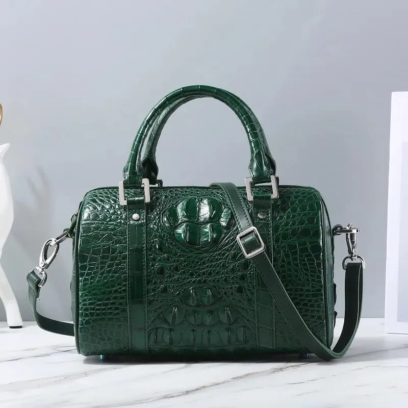 Fashion Lady Purse Genuine Crocodile Leather Women's Small Boston Bag Exotic Alligator Skin Zipper Closure Female Handbag