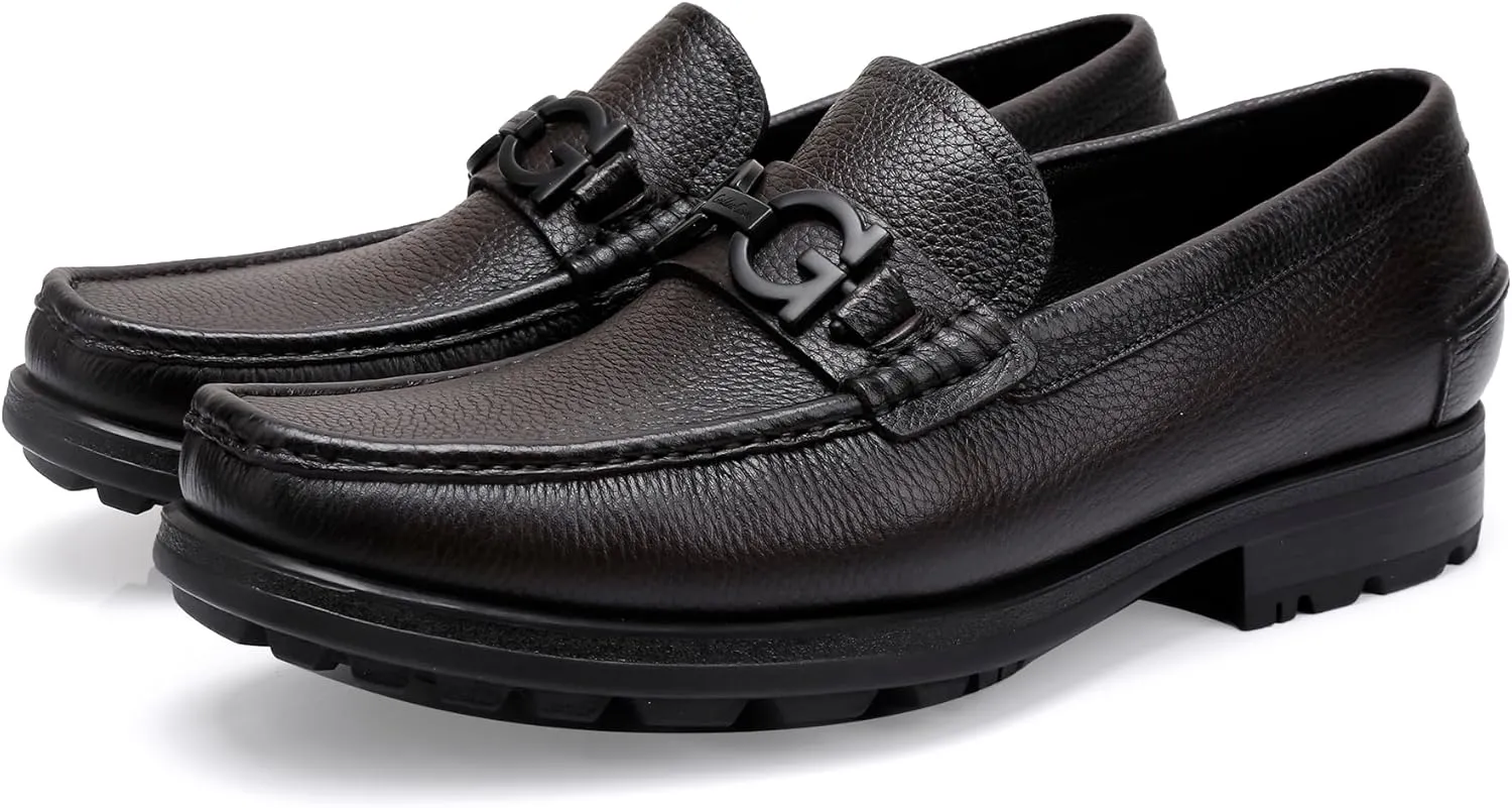 Fashion Leather Dress Loafers for Men, Fashion Casual Crocodile Patterned Handmade Buckle Shoes Business Slip-on Penny Loafer Party Dress Shoes for Mens