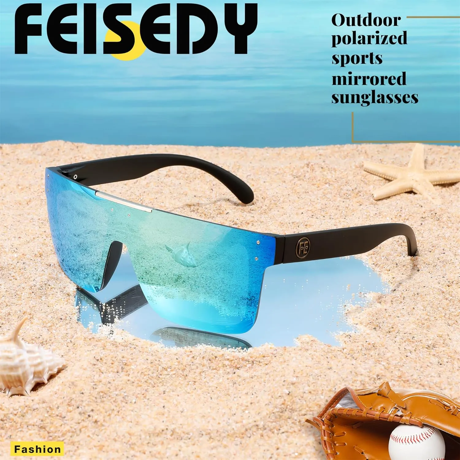 FEISEDY Men Sunglasses Polarized Oversized Square Flat Top Cycling Running Fishing Golf Hiking Sports B2990