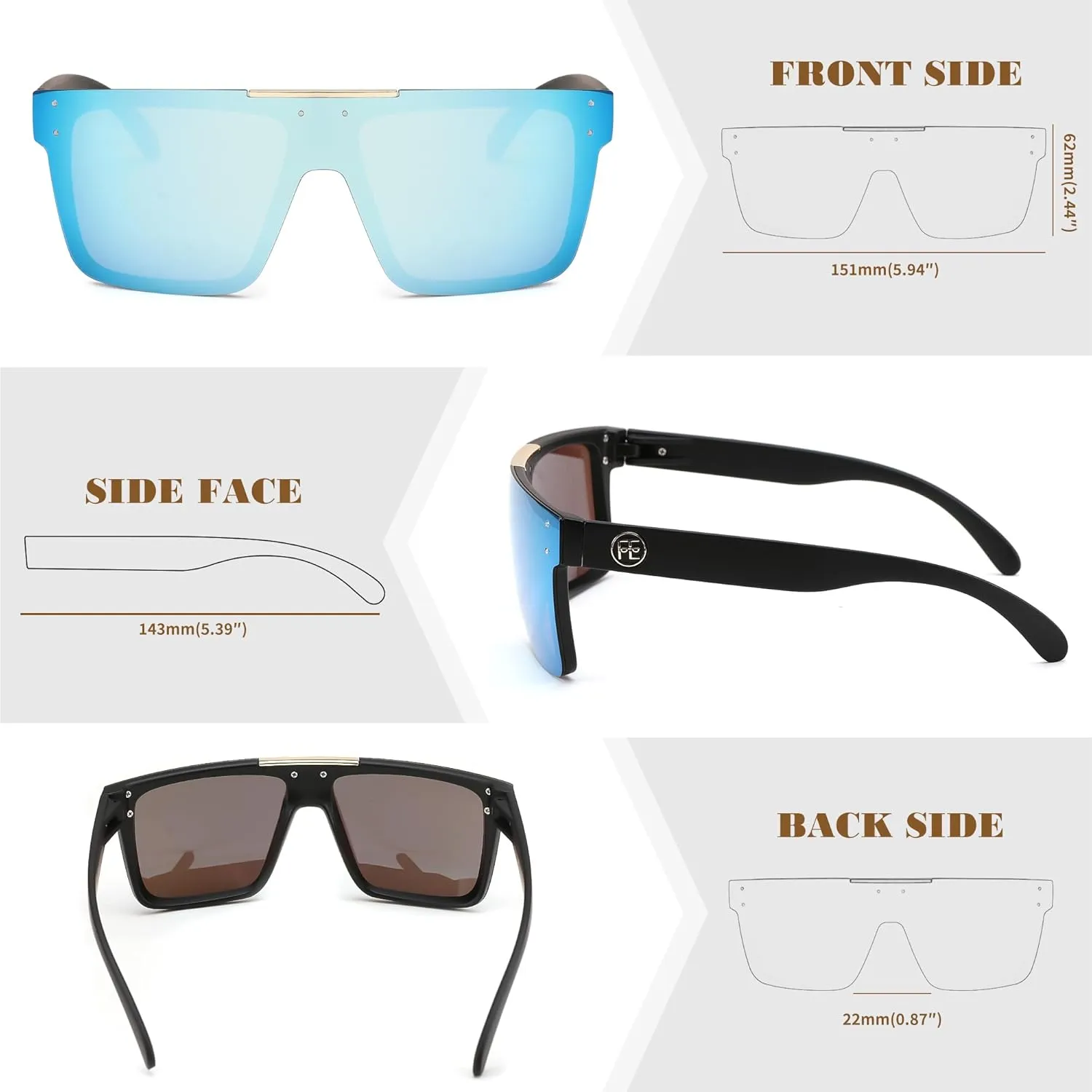 FEISEDY Men Sunglasses Polarized Oversized Square Flat Top Cycling Running Fishing Golf Hiking Sports B2990