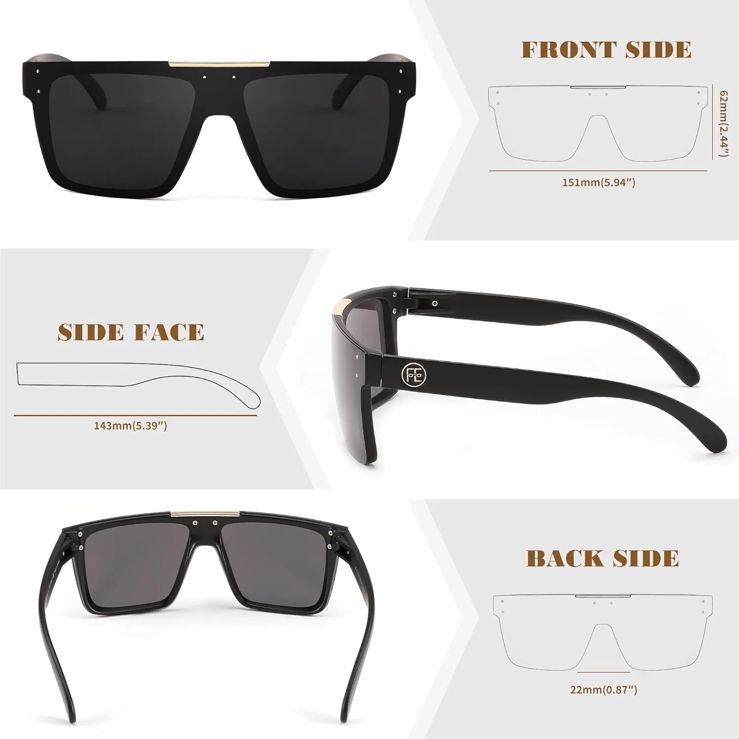 FEISEDY Men Sunglasses Polarized Oversized Square Flat Top Cycling Running Fishing Golf Hiking Sports B2990