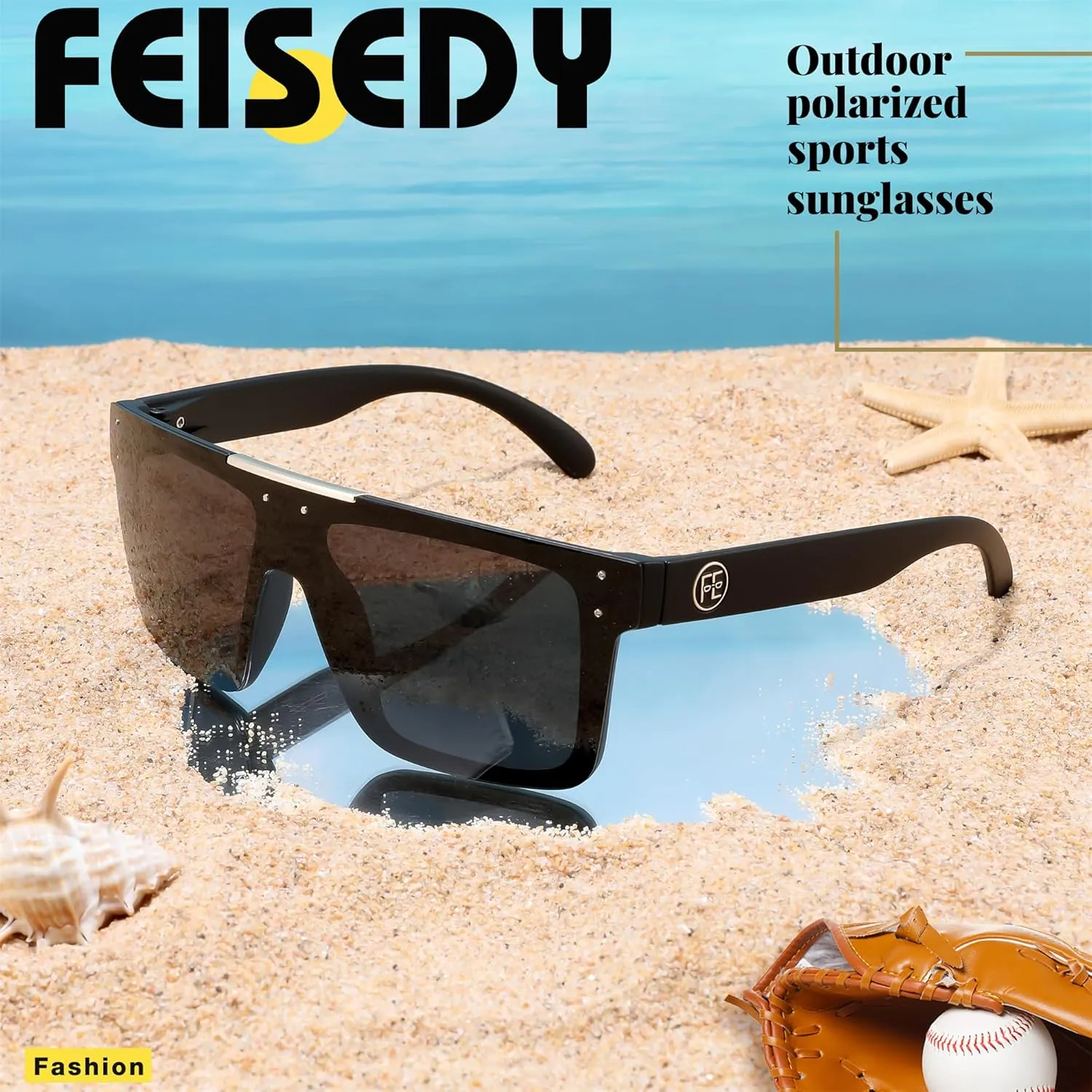 FEISEDY Men Sunglasses Polarized Oversized Square Flat Top Cycling Running Fishing Golf Hiking Sports B2990