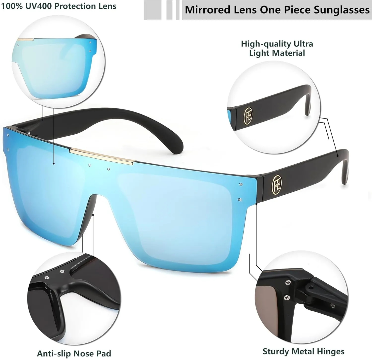 FEISEDY Men Sunglasses Polarized Oversized Square Flat Top Cycling Running Fishing Golf Hiking Sports B2990