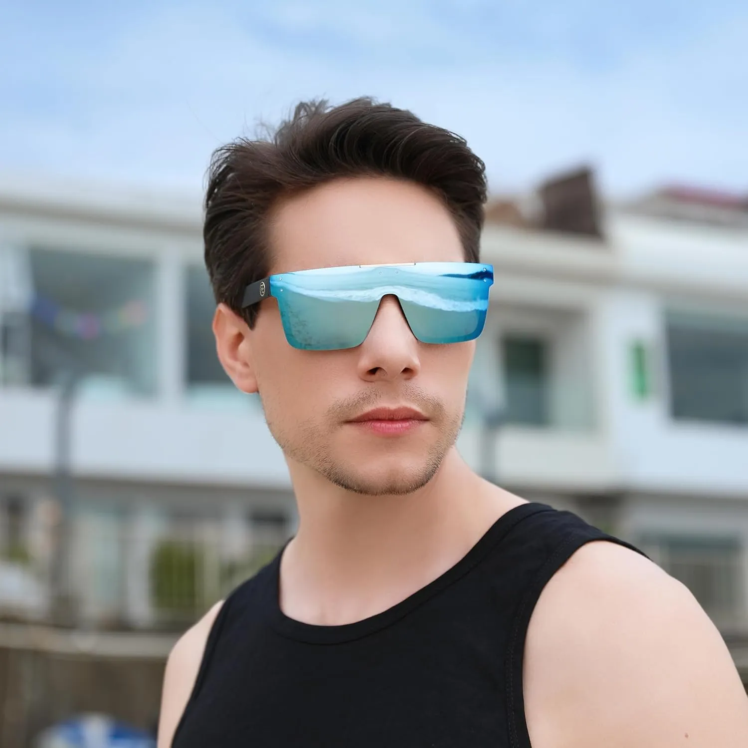 FEISEDY Men Sunglasses Polarized Oversized Square Flat Top Cycling Running Fishing Golf Hiking Sports B2990