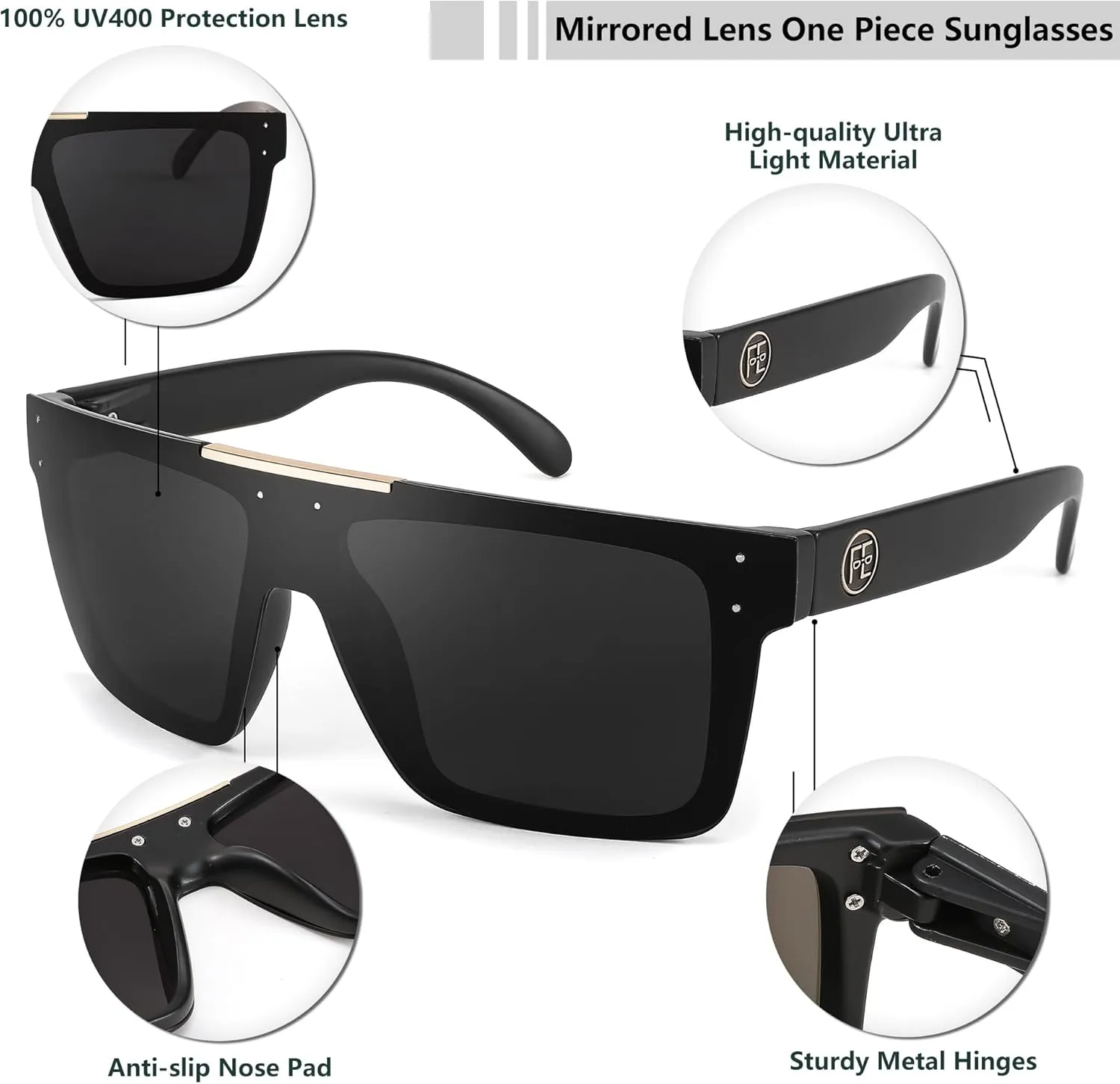 FEISEDY Men Sunglasses Polarized Oversized Square Flat Top Cycling Running Fishing Golf Hiking Sports B2990