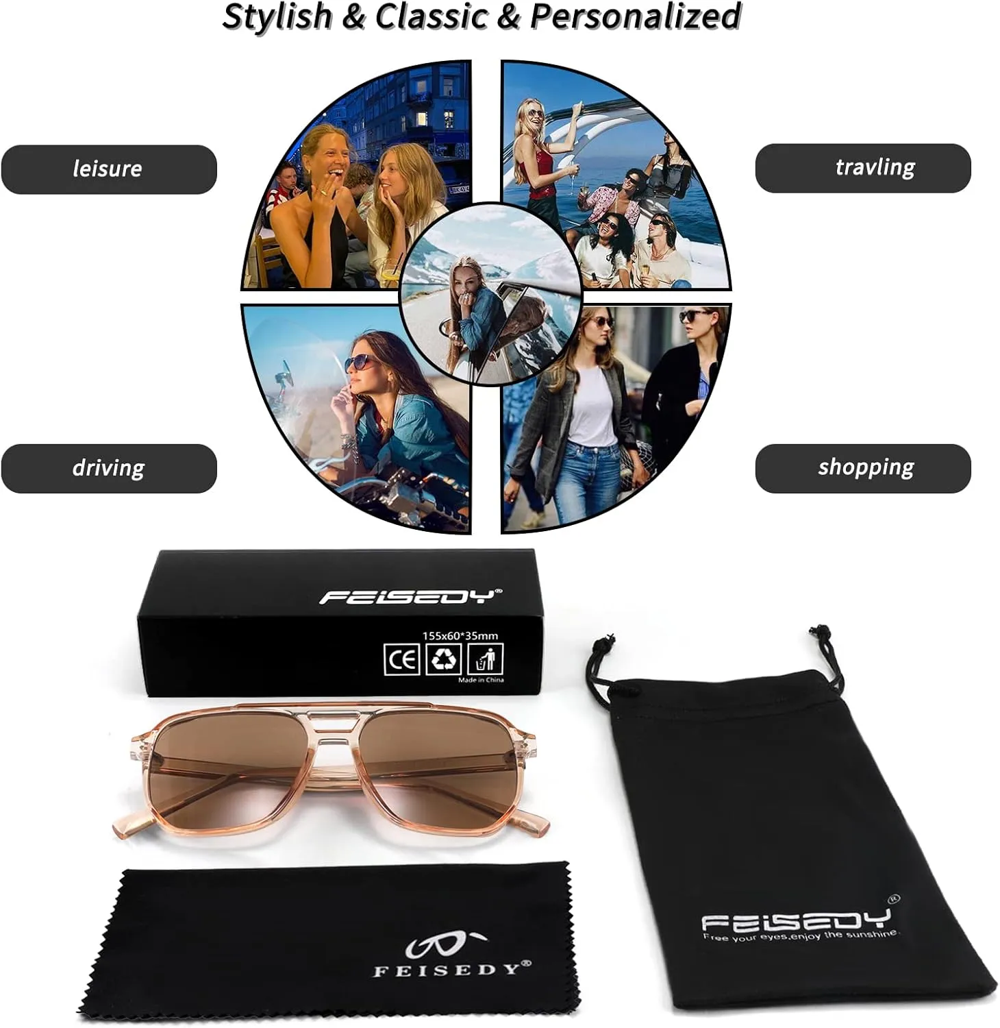 FEISEDY Retro Square Aviator Sunglasses Women Men 70s Vintage Trendy Plastic Frame Sun Glasses B2835