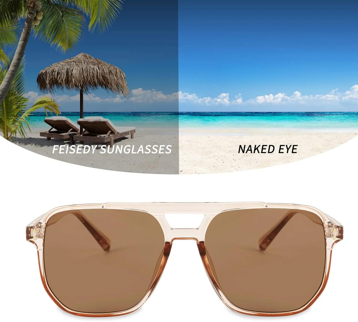 FEISEDY Retro Square Aviator Sunglasses Women Men 70s Vintage Trendy Plastic Frame Sun Glasses B2835