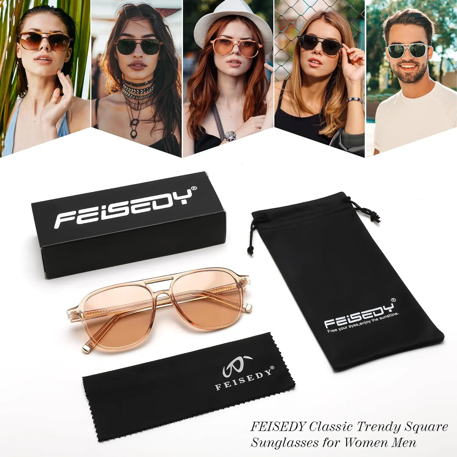 FEISEDY Vintage Square 70s Aviator Sunglasses Women Men Classic Trendy Acetate Frame UV400 Sun Glasses B0117