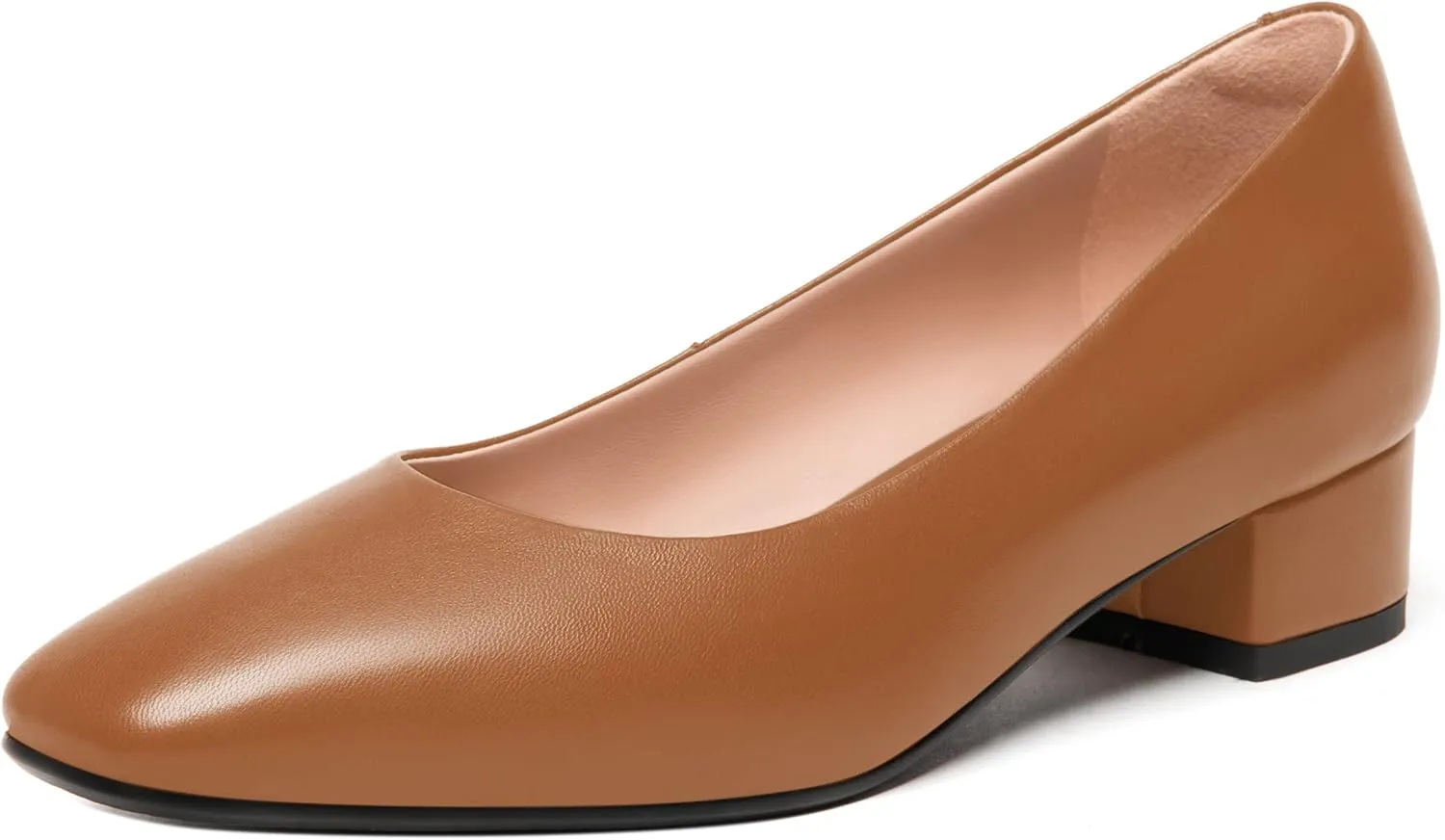 FEMSTEP Womens Wedding Slip On Square Toe Matte Leather Dress Chunky Low Heel Pumps Shoes 1.5 Inch