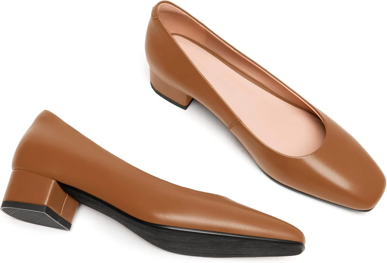 FEMSTEP Womens Wedding Slip On Square Toe Matte Leather Dress Chunky Low Heel Pumps Shoes 1.5 Inch