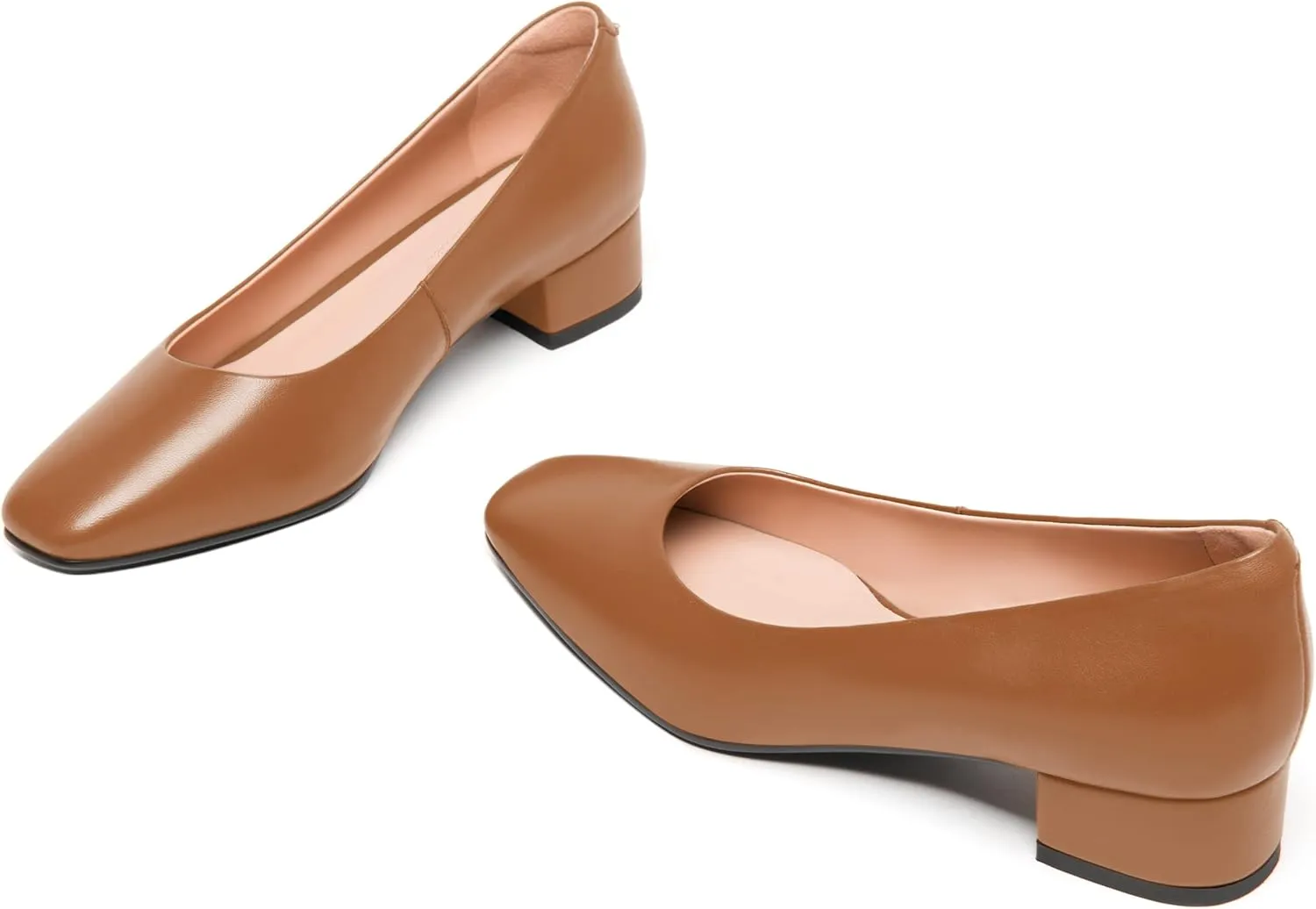 FEMSTEP Womens Wedding Slip On Square Toe Matte Leather Dress Chunky Low Heel Pumps Shoes 1.5 Inch
