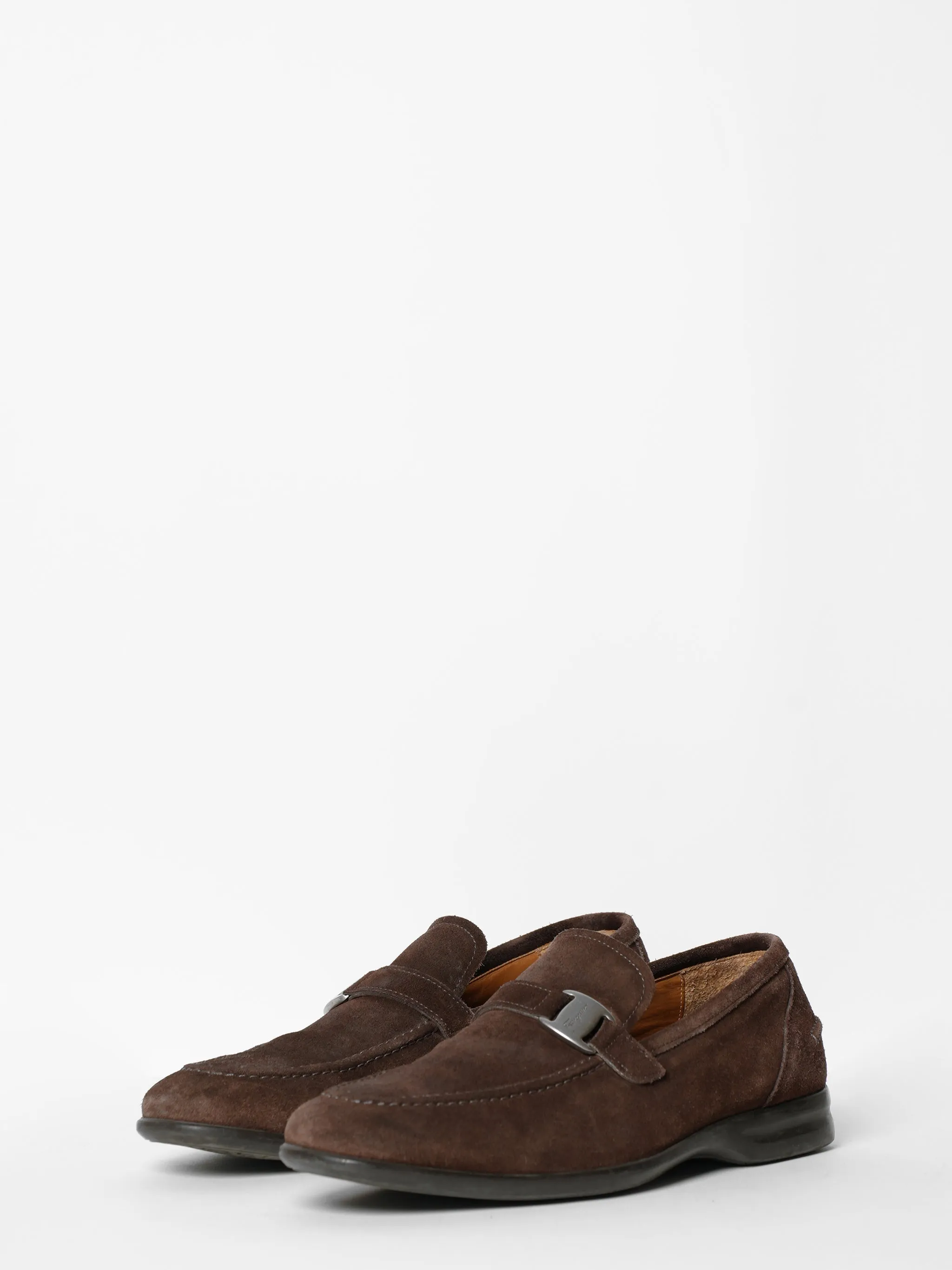 Ferragamo Brown Suede Leather Slip On Loafers
