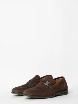 Ferragamo Brown Suede Leather Slip On Loafers