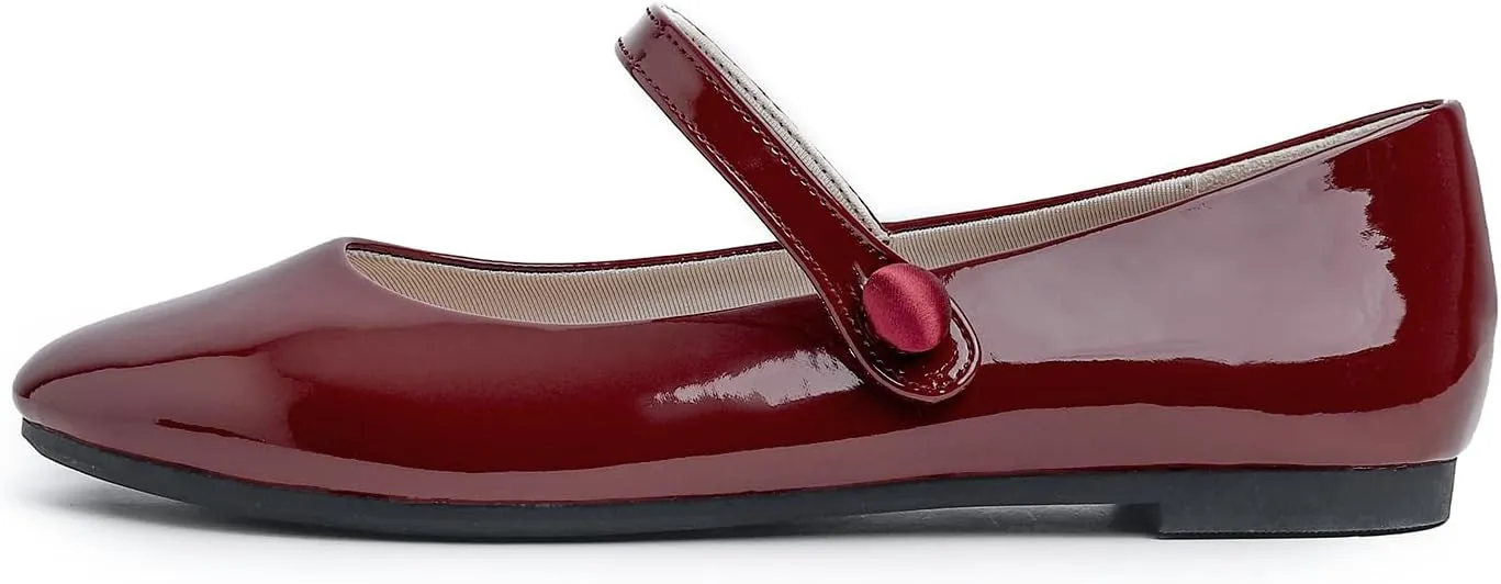 FEVERSOLE Women's Mary Jane Fashion Round Toe Easy Buckle Slip On Flats