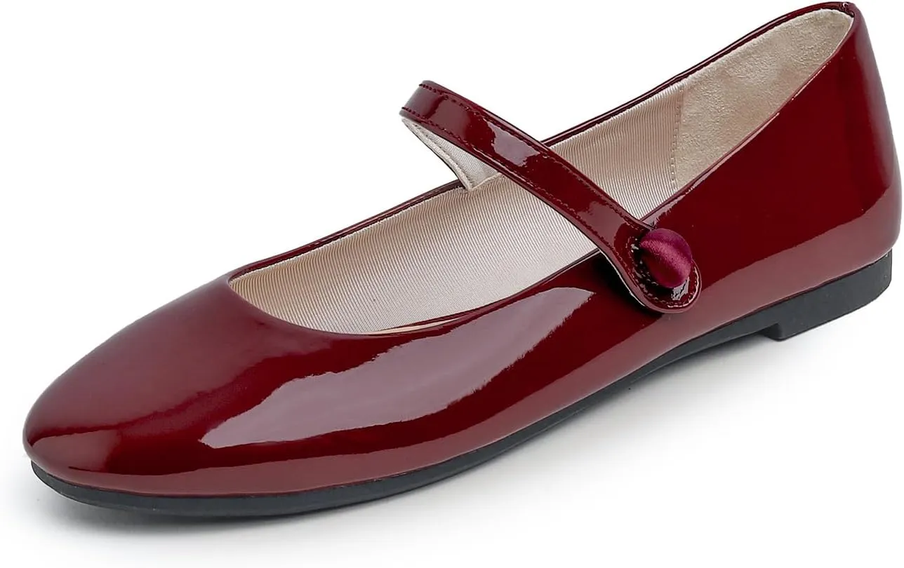 FEVERSOLE Women's Mary Jane Fashion Round Toe Easy Buckle Slip On Flats