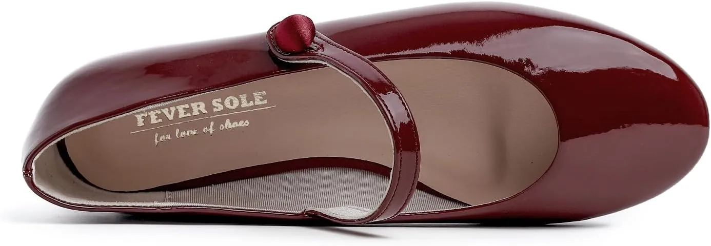 FEVERSOLE Women's Mary Jane Fashion Round Toe Easy Buckle Slip On Flats