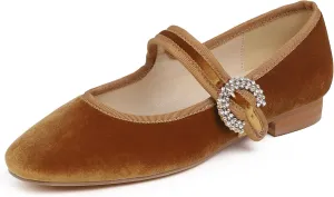 FEVERSOLE Women's Mary Jane Fashion Square Toe Easy Buckle Low Heel Slip On Flats