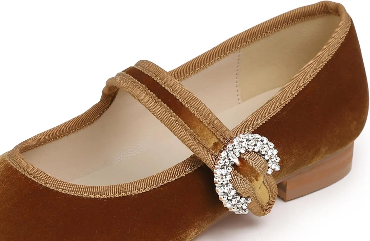 FEVERSOLE Women's Mary Jane Fashion Square Toe Easy Buckle Low Heel Slip On Flats