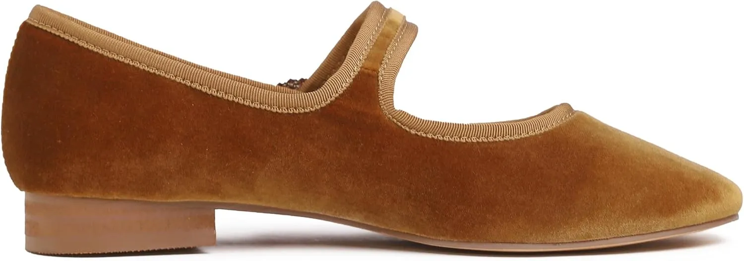 FEVERSOLE Women's Mary Jane Fashion Square Toe Easy Buckle Low Heel Slip On Flats