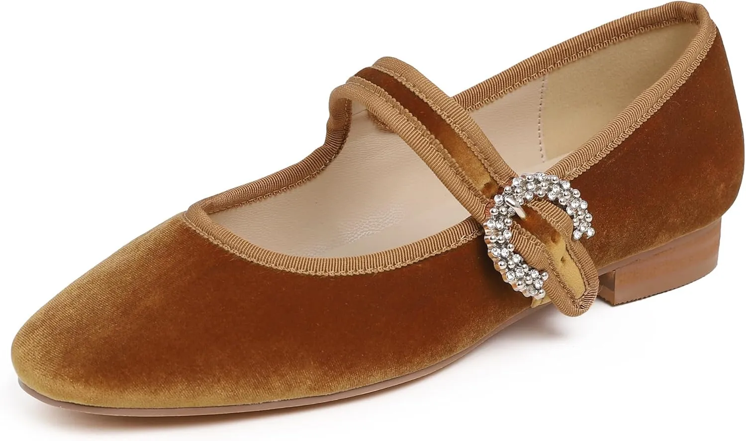FEVERSOLE Women's Mary Jane Fashion Square Toe Easy Buckle Low Heel Slip On Flats