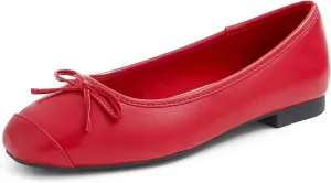 FEVERSOLE Women's Square Toe Fashion Bow Tie Dress Slip On Ballet Flats