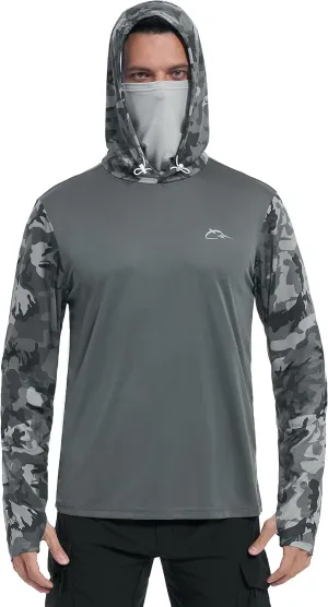 FISHEAL Men's Performance Fishing Hoodie Shirt - UPF 50  UV Sun Protection Long Sleeve Shirts with Mesh Face Mask