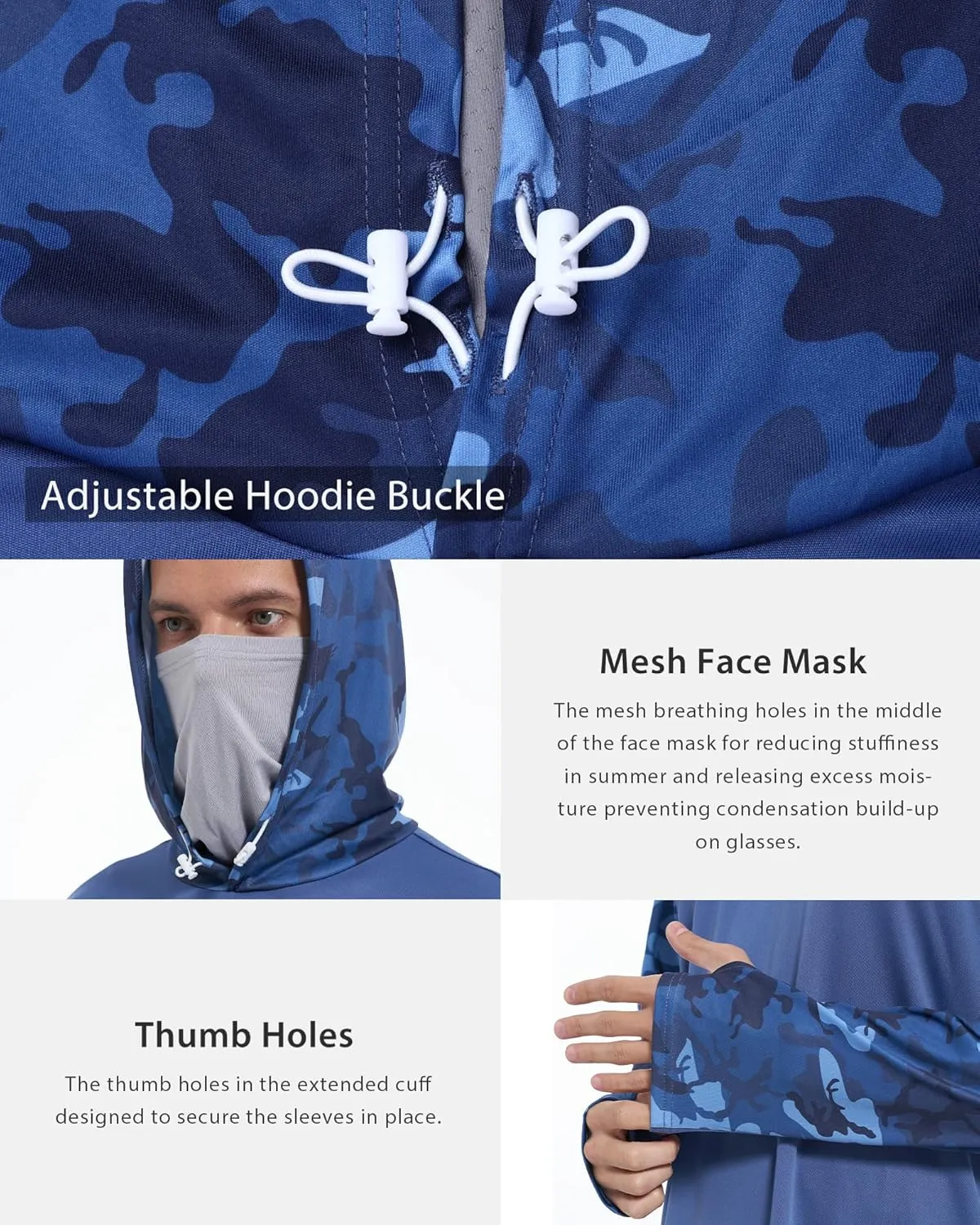 FISHEAL Men's Performance Fishing Hoodie Shirt - UPF 50  UV Sun Protection Long Sleeve Shirts with Mesh Face Mask