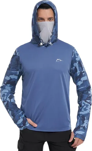FISHEAL Men's Performance Fishing Hoodie Shirt - UPF 50  UV Sun Protection Long Sleeve Shirts with Mesh Face Mask
