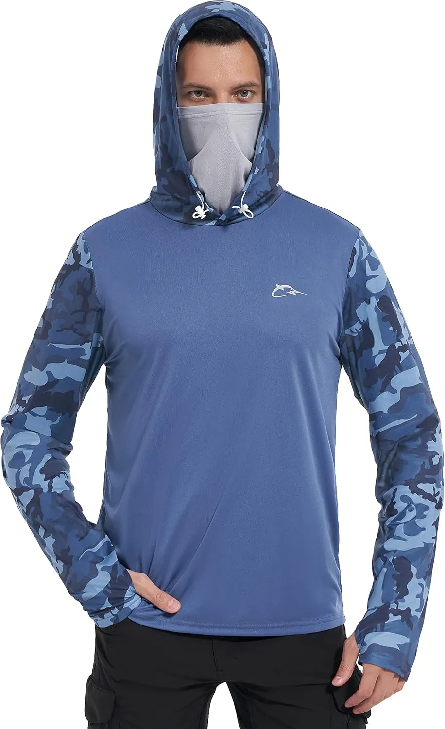 FISHEAL Men's Performance Fishing Hoodie Shirt - UPF 50  UV Sun Protection Long Sleeve Shirts with Mesh Face Mask