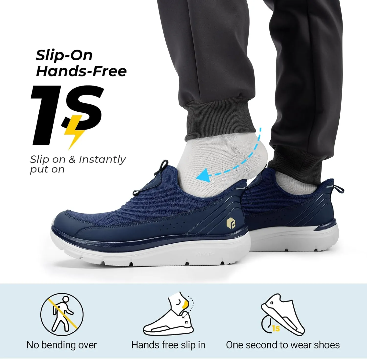 FitVille Men's Extra Wide Slip on Walking Shoes, Breathable Hands Free Slip on Sneakers, Comfortable Orthopedic Shoes for Standing All Day - Step Ease V1