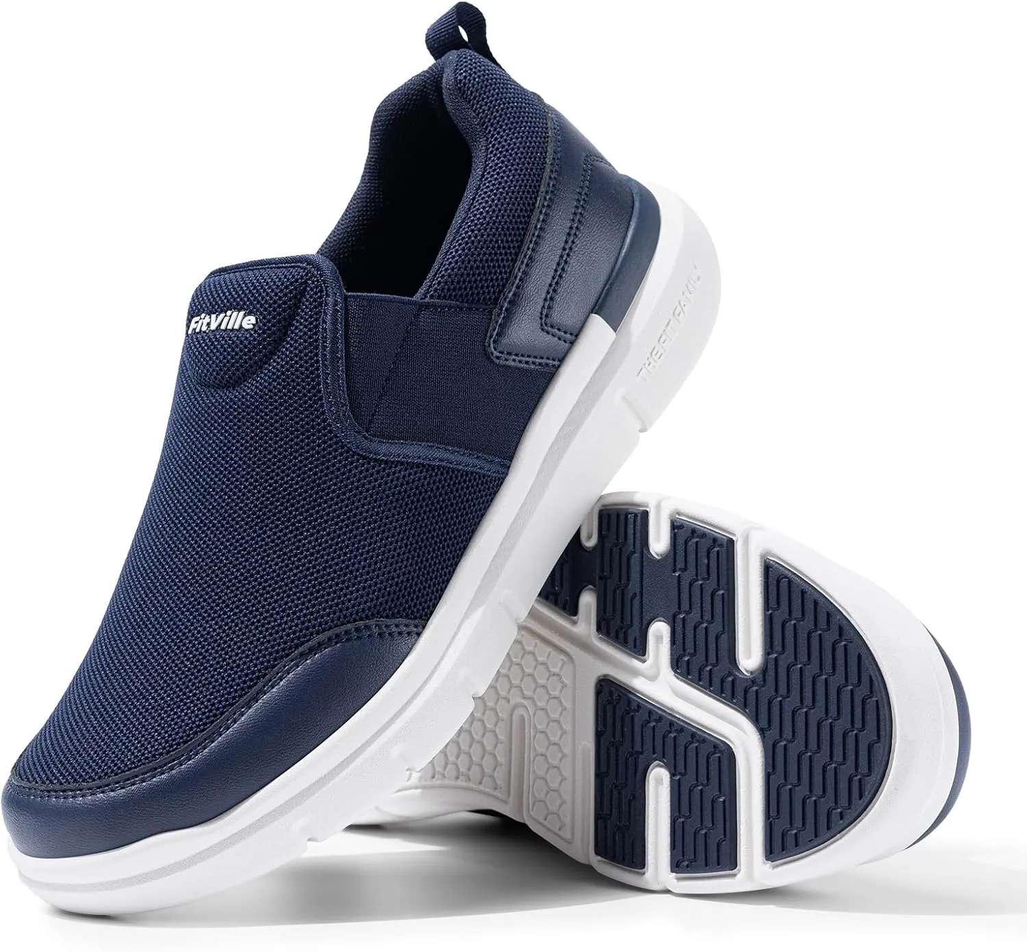 FitVille Men's Extra Wide Slip on Walking Shoes, Lightweight Non-Slip Breathable Casual Loafers for Standing All Day