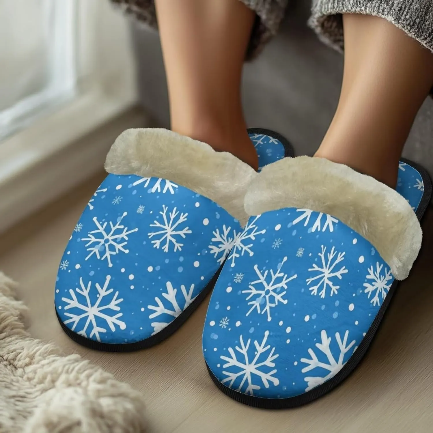 Flashideas Slippers for Women Retro Soft Fuzzy Slippers Couple Casual Fluffy Slippers for Indoor and Outdoor