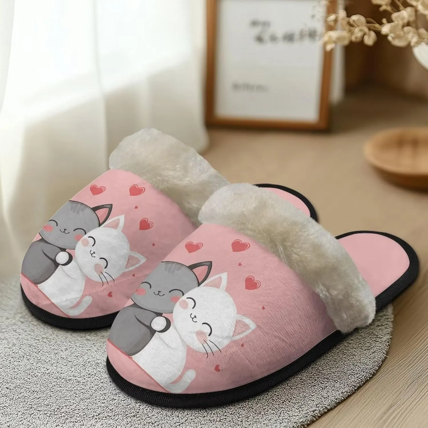 Flashideas Slippers for Women Retro Soft Fuzzy Slippers Couple Casual Fluffy Slippers for Indoor and Outdoor