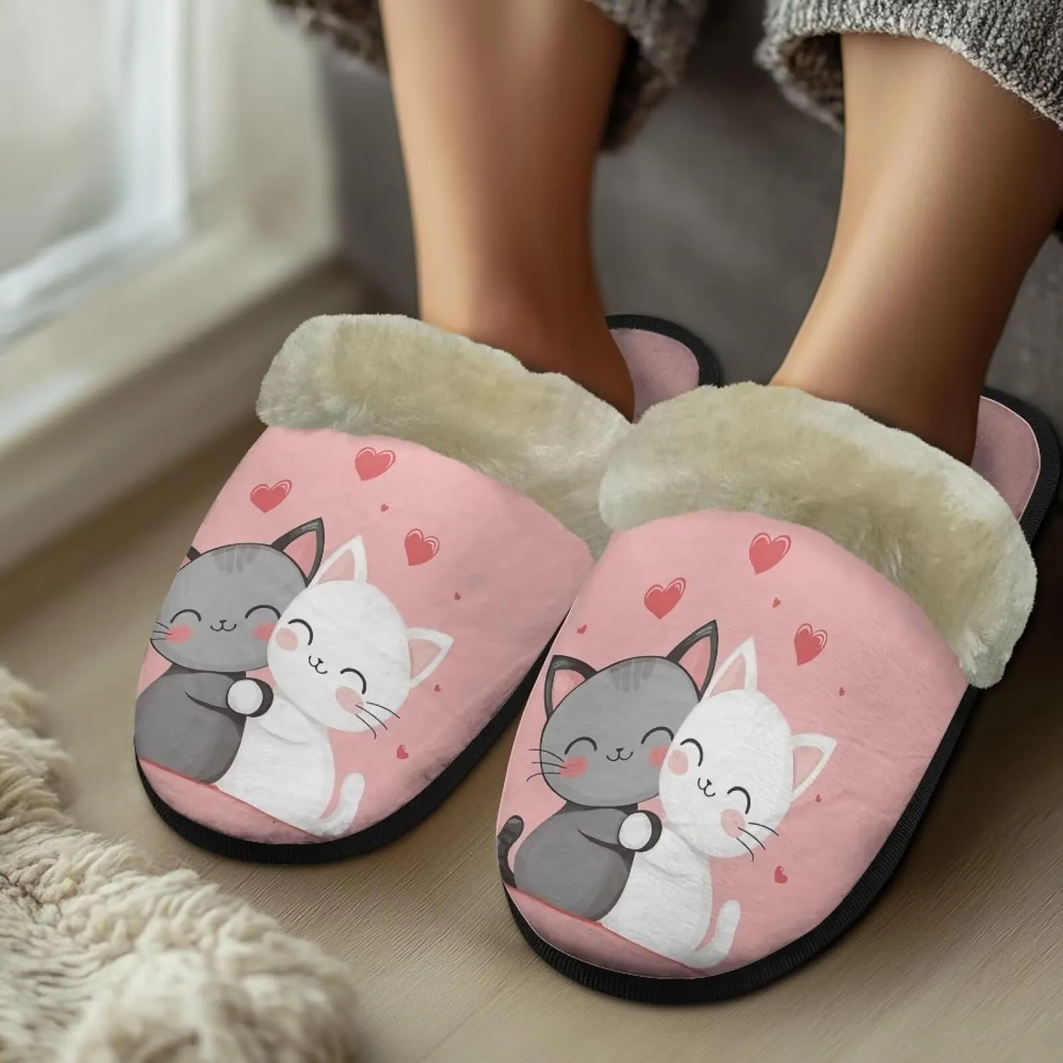 Flashideas Slippers for Women Retro Soft Fuzzy Slippers Couple Casual Fluffy Slippers for Indoor and Outdoor