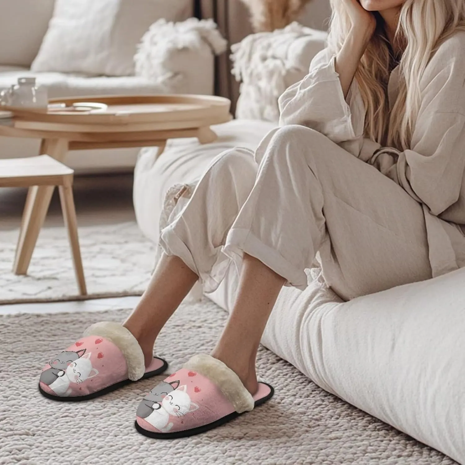 Flashideas Slippers for Women Retro Soft Fuzzy Slippers Couple Casual Fluffy Slippers for Indoor and Outdoor