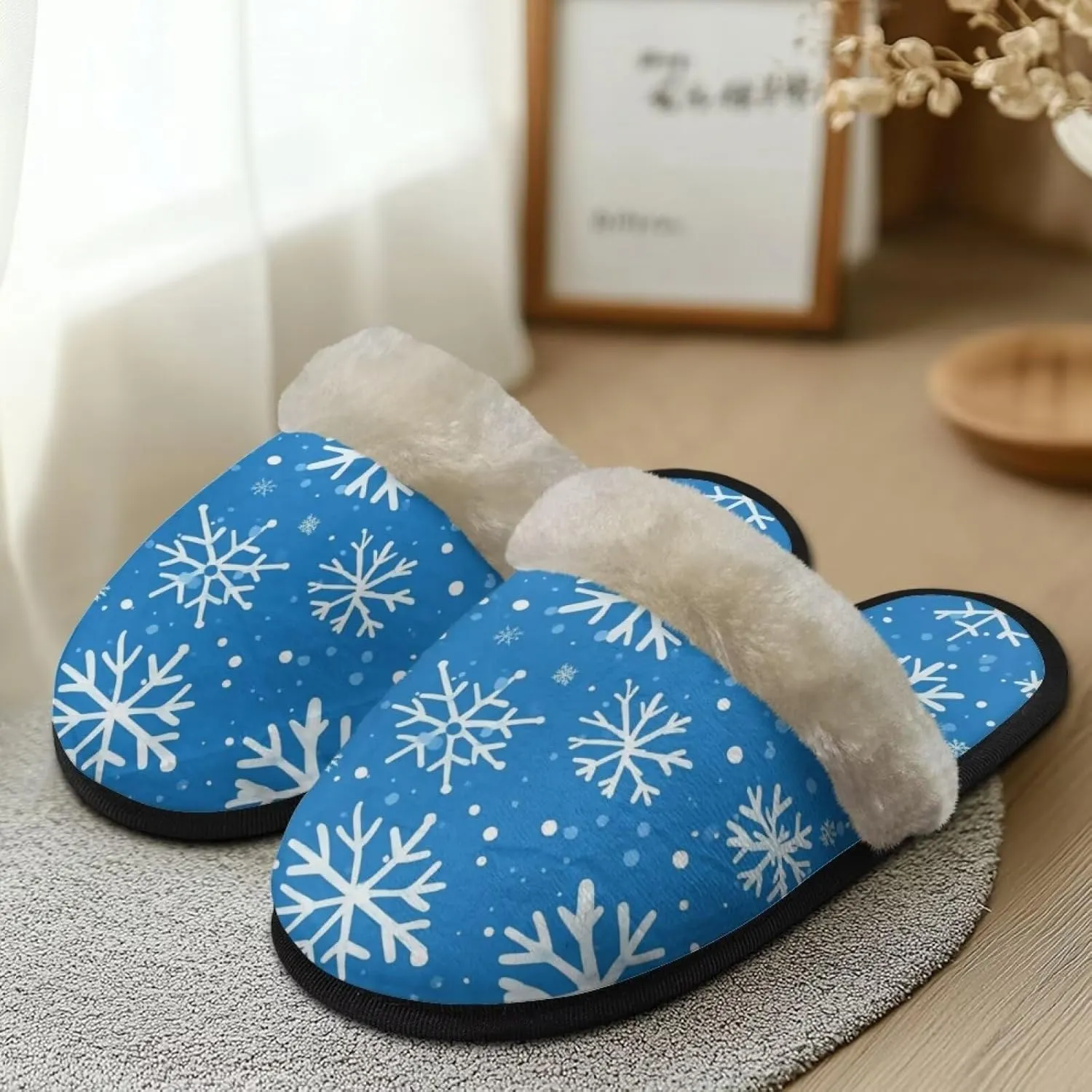 Flashideas Slippers for Women Retro Soft Fuzzy Slippers Couple Casual Fluffy Slippers for Indoor and Outdoor