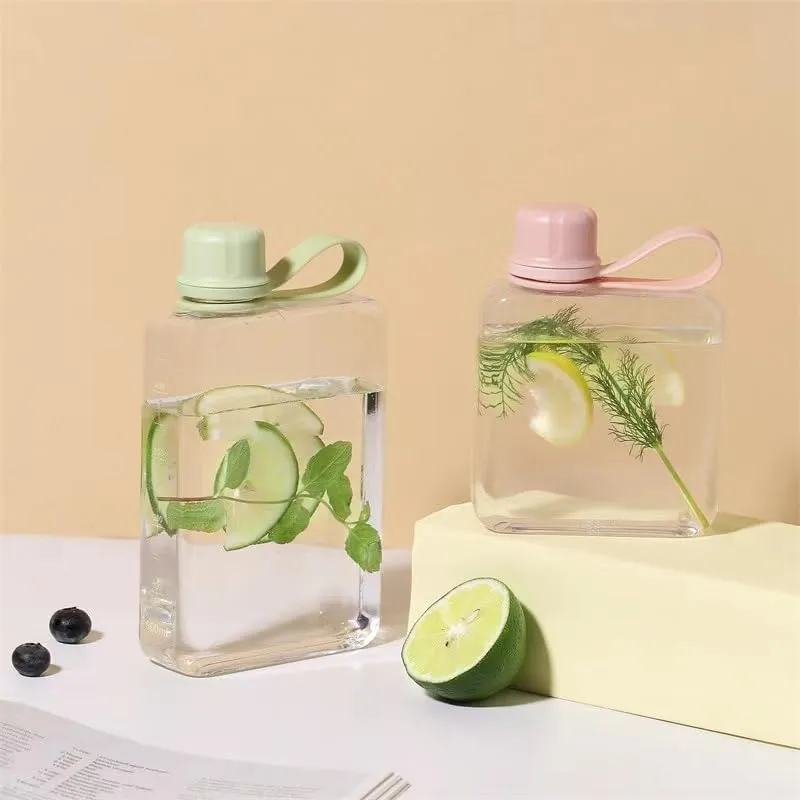 Flat Water Bottle Travel Flask Portable 10.5 oz BPA Free Tritan Square Water Bottles Leakproof Slim Small Water Bottle for Purse Travel Pocket Sports Fitness(White, 10.5)
