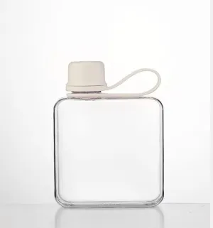 Flat Water Bottle Travel Flask Portable 10.5 oz BPA Free Tritan Square Water Bottles Leakproof Slim Small Water Bottle for Purse Travel Pocket Sports Fitness(White, 10.5)