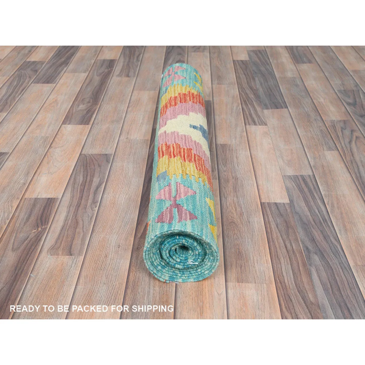 Flat Weave Wool Hand Woven Rug Multicolored Light Blue 2.7X12.9 -O082182