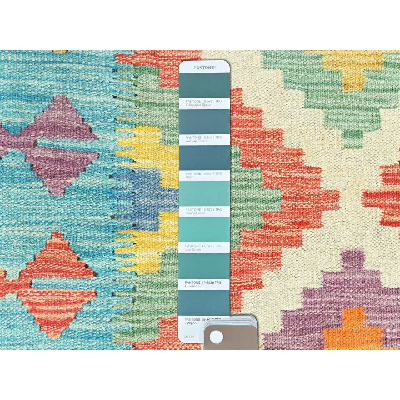 Flat Weave Wool Hand Woven Rug Multicolored Light Blue 2.7X12.9 -O082182