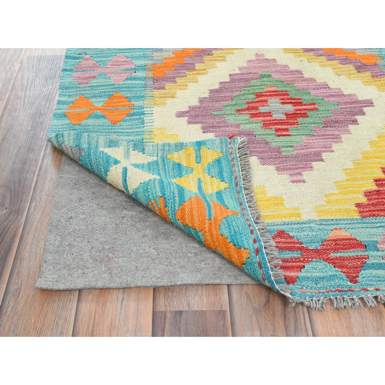 Flat Weave Wool Hand Woven Rug Multicolored Light Blue 2.7X12.9 -O082182