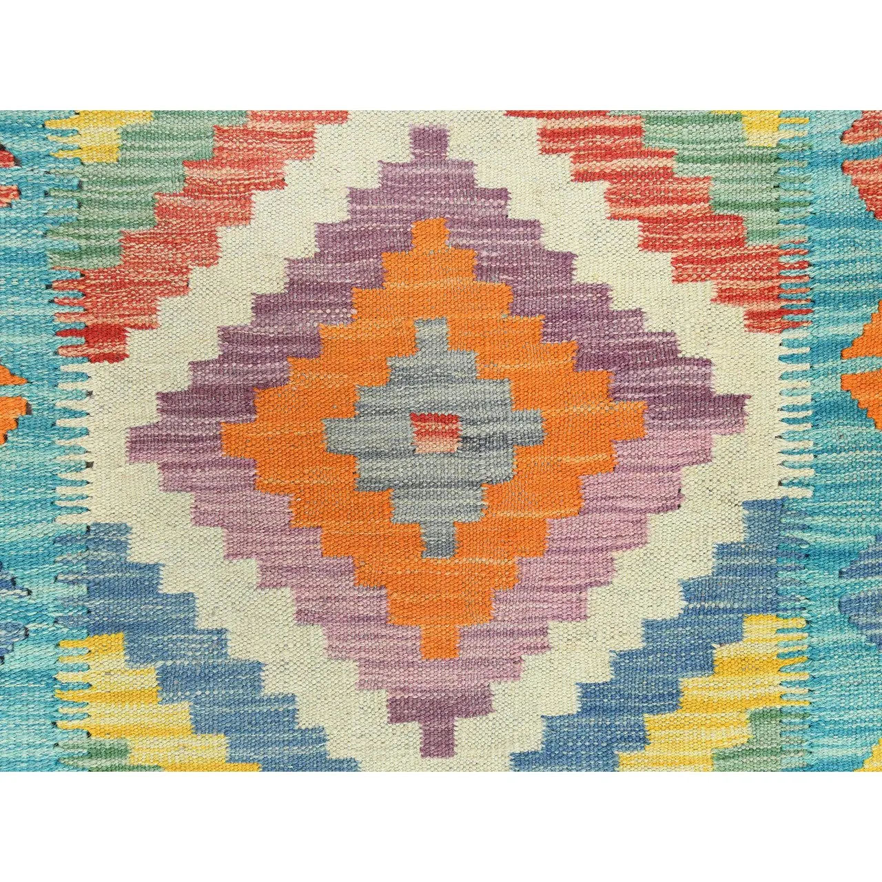 Flat Weave Wool Hand Woven Rug Multicolored Light Blue 2.7X12.9 -O082182